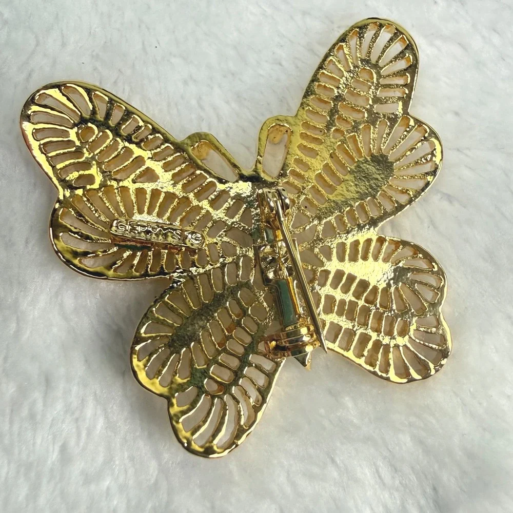 Vintage Gerrys Gold Tone Filigree Butterfly Brooch & Enamel Butterfly Pin Set